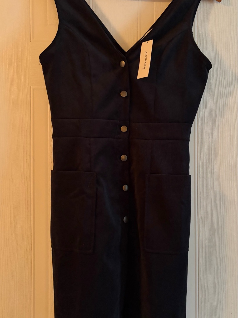 Francesca's Collections Black Button-Front V-Neck Sheath Dress